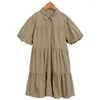 Girl Dresses 6 To 16 Years Kids Cotton Dress 2023 Girls Buttons Teen Children Clothes Baby Summer Puff Sleeve #6251