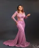 ASO 2023 Arabiska EBI Mermaid Pink Prom Dresses Pärlade kristaller Evening Formell Party Second Reception Birthday Engagement Gowns Dress ZJ707