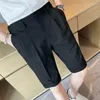 Calças masculinas estilo britânico verão negócios formal wear listrado shorts roupas masculinas 2023 joelho comprimento fino ajuste casual fino offici254q