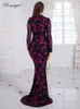 Party Dresses High Neck Full Sleeve Luxury Sequin Flowers Celebrity Evening Party Dress Floor-length Bodycon Mermaid Cocktail Prom Gown 230223