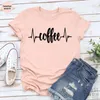 Women's T Shirts Coffee Heartbeat Line Funny Cartoon Women T-shirt Vintage Harajuku Cotton Tshirt för toppar