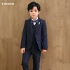 衣類セット高品質の男の子ストライプウェディングスーツフォーマルドレスキッズパーティーモーニングコートチャイルドブレザーの服セット幼児紳士タキシードW0224