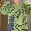 T-shirts pour hommes dessin animé dinosaure imprimé automne pull élastique col rond manches longues Couple pull anti-rétrécissement chaud tricot 230223