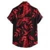 Men's Casual Shirts Men's retro red flower print casual button Hawaiian shirt Men's slim short sleeve cotton linen beach shirt Z0224