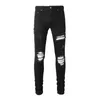 Брюки с высокой модной джинсовой тканью Man Amirres Brand Jeans Street Black Designer Come Water, и разбитая дыра, сделанная старым лоскутным швейным кругом MX1 Elastic Slim Fit Denim Bants M ENA2