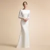 Party Dresses Simple Mermaid Button Wedding Long Sleeves Ivory Muslim Bridal Gowns for Bride Satin Lace Vestidos De Novia 2023 230224