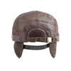 Beralar Sonbahar Kış Erkekler Hap şapkası, orta yaş için Sboy Cap, Yaşlı Deri Patchwork Herringburone Düz Tepeli Baba