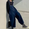 Dames jumpsuits rompers vrouwen gerafeld denim solide los brede poot knop hoge taille elastische Koreaanse stijl vintage retro vrouwelijke broek allmatch 230224