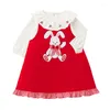 Girl Dresses Spring Children's Strap Dress Cartoon Bowknot Embroidery Vestido Short Robes Vestidos Cortos Kids Clothes Girls