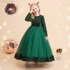 Flickas klänningar gröna julklänningar för flickor vinter långärmad barnfest prinsessa kommer 4-14 år paljett solid elegant Xmas vestidos w0224