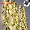 Decorative Flowers Solar Rattan Lights Outdoor Realistic Plants String Light LED Lamp For Wedding Christmas Courtyard Green