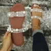 Sandaler 2022 Summer Women's Slippers Solid Color Pearl Sandals Open Toe Flat Sandals Outdoor Beach Slides Fashion Plus Size Zapatillas Z0224