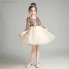 Girl's jurken gouden meid ceremoniële jurk elegante tule klein meisje trouwjurk korte prinses baljurken jurk voor tiener 3-14y w0224