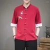 Camisas de vestido masculinas 2023 Mens de estilo chinês Tang Tang Linho 3/4 Solid Solid China tradicional tipo Hanfu Camisa PLUS SIZER 4XL