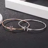 Bracciale originale in argento sterling 925 con doppia t aperto, lettera rossa, stesso braccialetto di diamanti TFF placcato con gioielli in oro rosa 18 carati