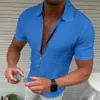 Men's Casual Shirts FANWEILIN 2023Summer New Mens White Hawaii Casual Shirts Trendyol Men Clothing Solid Color Zip Up Short Sleeve Shirt Ropa Hombre Z0224