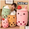 Plush Dolls 1Pc Boba Plushies Bubble Tea Toys Kawaii Cup Shaped Pillow Real Life Food Stuffed Soft Back Cushion Kid Dh0Wm