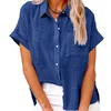 Kvinnors blusar skjortor avslappnad solid kort ärm bomullslinne lös blus vintage överdimensionerad skjorta elegant tunika sommar topp 230223