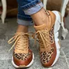 Dress Shoes Plus size 36-44 Thick-soled Round Toe Low-top Leopard Print Women's Singles Cross-large Stitching Lace-up Sneakers 230224