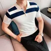 Polo da uomo Plus Size 4XL-M Summer Fashion Polo a maniche corte a righe larghe per uomo Abbigliamento 2023 Slim Fit Casual lavorato a maglia TopsTees