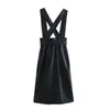 Casual Dresses Xikom 2023 Kvinnor Fashion Vintage Pu Black Dress Female Office Lady Double Breasted Sleeveless Sashes Midi Strap