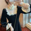 Casual Dresses French Retro Black Midi Women Elegant Korean Autumn Slim Lace Evening Party Velvet kvinnlig söt 230223