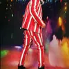 Men's Suits Red White Stripes Blazer Men Designs Jacket Mens Coat Stage Costumes For Singers Clothes Star Style Dress B701