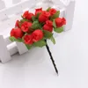 Mini Bouquet de roses décoratives en plastique, 12 têtes de fleurs, Branches de soie artificielles, petits bourgeons pour la maison, fête de mariage, cadeaux DIY