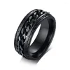 Men's T -skjortor 8mm Cool Black Spinner Chain Ring For Men Tire Texture rostfritt stål Rotertabla länkar Punk Male Anel