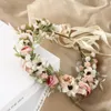 Decorative Flowers Rose Flower Crown Boho Adjustable Wreath Headband Halo Floral Garland Headpiece Wedding Festival Party