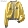 Women's Knits Tees Fashion Women's Knitted Cardigan Autumn Winter Color Matching Jacket Short Design Yellow Cashmere Cardigan Sweater Coat 230223