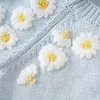 카디건 리틀 메이븐 베이비 여자 스웨터 사랑스러운 밝은 파란색 캐주얼 옷 가을 어린이 카디건 예쁜 코트 2-7 년 230224