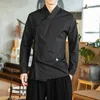 Ethnic Clothing Orientalne koszule dla mężczyzn hanfu chiński w stylu koszulka bawełniana lniana streetwear swobodny biel męskie chinoiserie