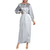 여성을위한 드레스 민족 착용 보라색 아랍 드레스 클래식 라운드 넥 우아한 허리, 패션 고귀한 작은 랜턴 슬리브 커프 탄성 폐쇄