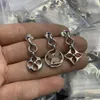 Europe America Fashion pearl hoop earrings Style Lady Women Simplicity dangles Earrings Titanium Steel Hollow Out Full V Initials Stud three-piece Earrings E-070