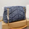 7A Loulou Bag Puffer Nubuck Leather Shourdell Bag Washed Denim Luxurysデザイナージーンズ財布霜の牛ひもカウボーイメッセンジャー