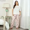 Kvinnors sömnkläder kupokasi kvinnor sommarpyjamas set stor storlek elegant kort hylsa lös skjorta hemkläder tecknad tryckt pyjama kvinna