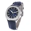 Armbandsur Phylida Blue Men's Watch Japan Miyota82 Automatisk Sapphire Crystal Leather Strap Mechanical Man Watches For Men 100m