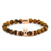 Charm Bracelets Women And Men Jewelry Fashion Brand 8mm Imperial Tiger Eye Stone With Micro Inlay White Zircons Spacer Beads