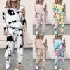 Kvinnors spårdräkter 2 stycken Clthoes Kvinnor Autumn Sweatsuit Set Casual Tie Dye Print Långärmad topp Toppsträngsbyxor Loungewear