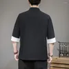 Camisas de vestido masculinas 2023 Mens de estilo chinês Tang Tang Linho 3/4 Solid Solid China tradicional tipo Hanfu Camisa PLUS SIZER 4XL