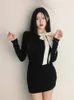 Casual Dresses Sexy BodyCon Sticke Dress Woman Elegant Black Y2K Mini Party Slim One Piece Korean Fashion Chic 2023 Autumn
