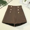 Shorts pour femmes 2023 Tweed Femmes Boutons Solides Taille Haute Mode Coréenne Dames Printemps Automne Tout Match Slim Pantalon Élégant