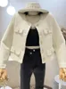 여성 재킷 가을 겨울 작은 향기로운 트위드 재킷 코트 여성 빈티지 모직 짧은 코트 스트리트웨어 우아한 캐주얼 슬림 아웃복 작물 탑 230224