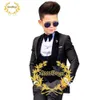 Kledingsets 3 -delige pak voor jongens bruiloft Tuxedo Kinderjas broek Vest Rapel Velvet Blazer Set formele feestjurken Conjuntos de Blazer