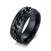 Men's T -skjortor 8mm Cool Black Spinner Chain Ring For Men Tire Texture rostfritt stål Rotertabla länkar Punk Male Anel