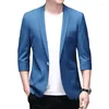 Herenpakken Mens Blue Button Up lange mouwpak Blazer Plus Size veer dunne casual hoogwaardige zakelijke kantoorkleding jas 3xl 4xl