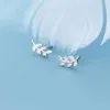 Pendientes de botón MloveAcc Moda 925 Plata de ley Deslumbrante CZ Hojas de árbol para mujer Joyería