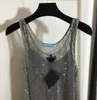 23SSShhiny Strass Mesh Vest Robes Avec Jupe De Base Designer Ladies Party Night Club Robe En Argent