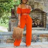 Dames jumpsuits rompreren vrouwen uit schouder uitgehakte jumpsuit wide been lange overalls chic zomer boho beach 23022444